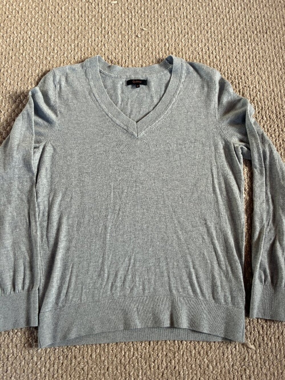 Quince Gray Cotton M V Neck Sweater Classic Capsule Academia